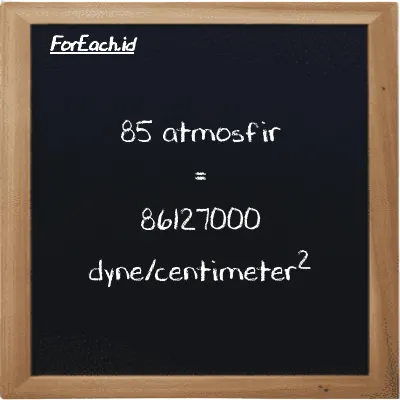 85 atmosfir setara dengan 86127000 dyne/centimeter<sup>2</sup> (85 atm setara dengan 86127000 dyn/cm<sup>2</sup>)